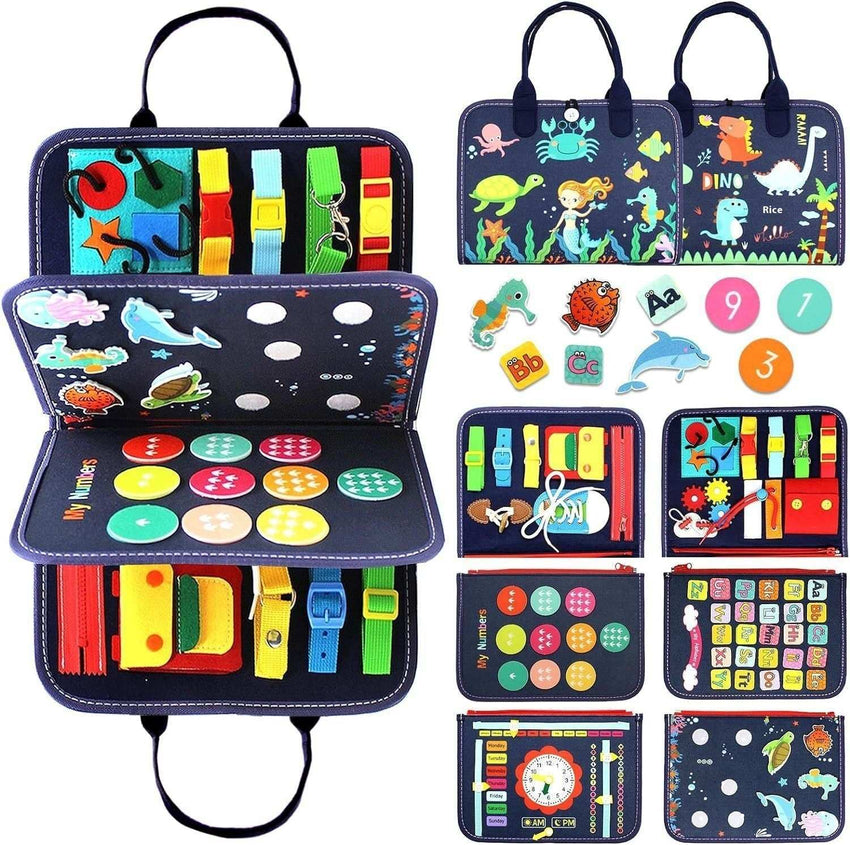 Montessori busy board with dressing buckles for toddlers by Zepivo