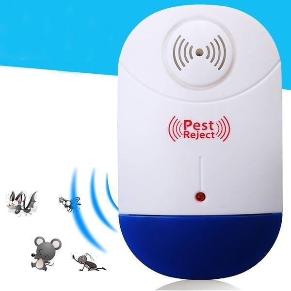 Ultrasonic pest reject device plugged into wall for indoor rodent and insect control