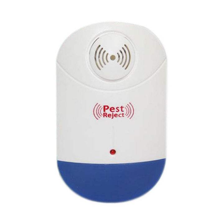Ultrasonic pest reject device plugged into wall for indoor rodent and insect control