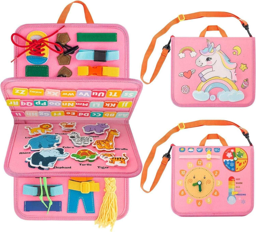 Montessori busy board with dressing buckles for toddlers by Zepivo