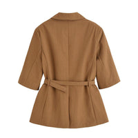 Half Sleeve Lace-up Suit Jacket Linen Leisure Mid Waist Shorts Suit