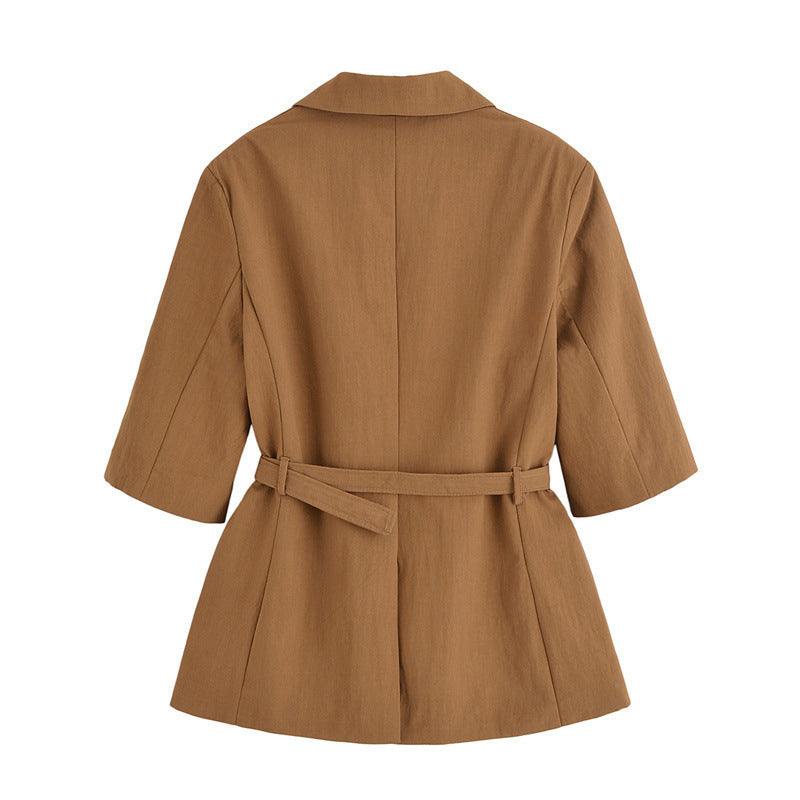 Half Sleeve Lace-up Suit Jacket Linen Leisure Mid Waist Shorts Suit