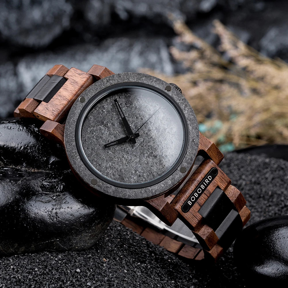 Men's BOBO BIRD Stone Watch - Customizable Wooden Band Gift