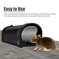 Transparent humane tunnel mouse trap with air holes and locking door for safe catch and release