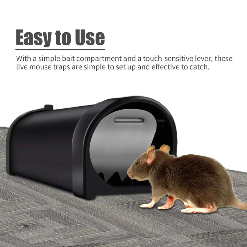Transparent humane tunnel mouse trap with air holes and locking door for safe catch and release