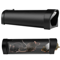 Transparent humane tunnel mouse trap with air holes and locking door for safe catch and release