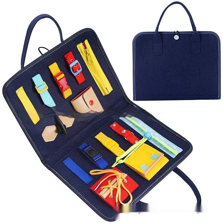 Montessori busy board with dressing buckles for toddlers by Zepivo